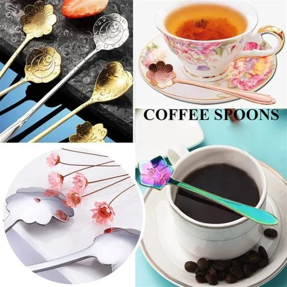 Flower Spoon Coffee Teaspoon Set, PBIEHSR Stainless Steel Tea Spoon